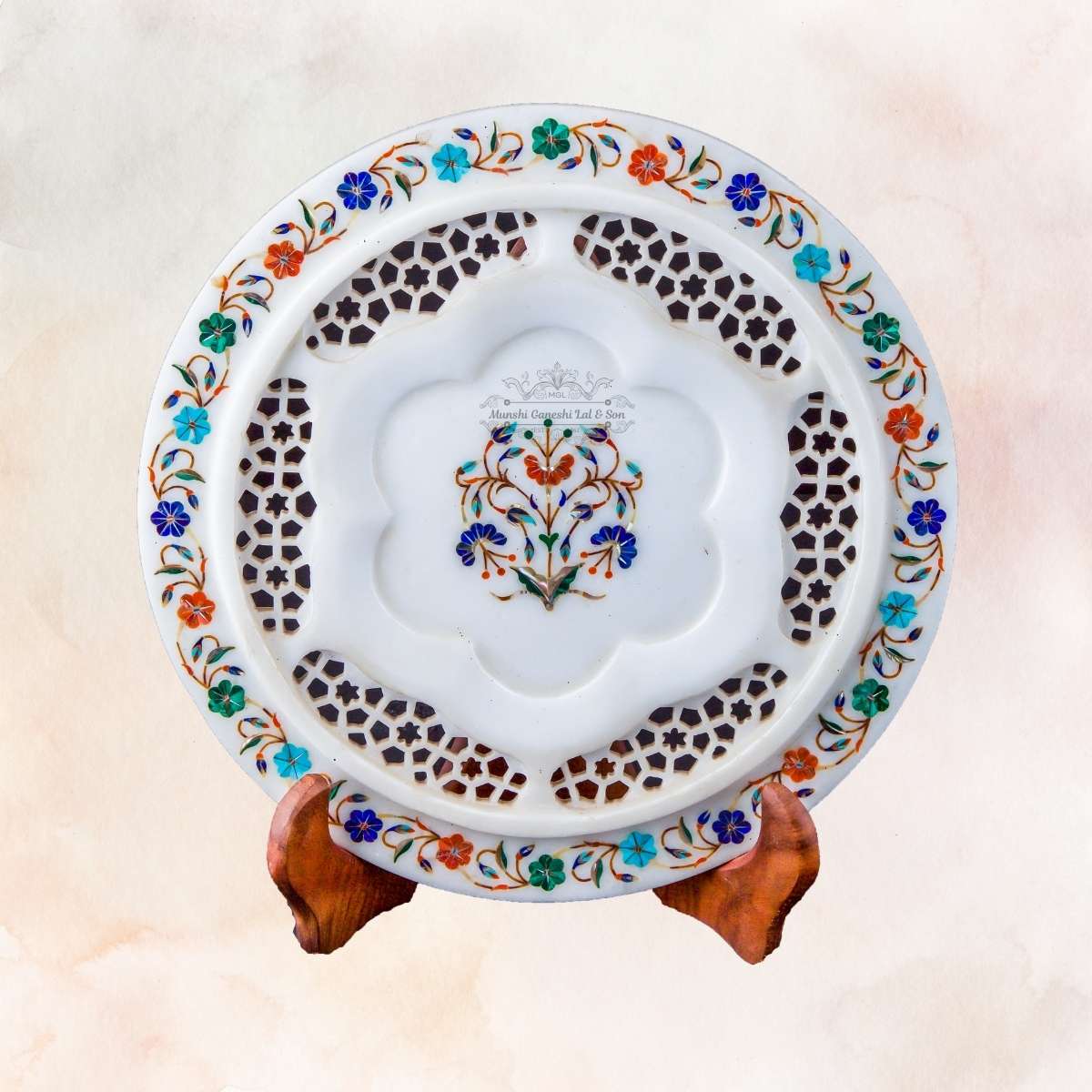 R-G-B Colour Flower Design Marble Fruit Bowl